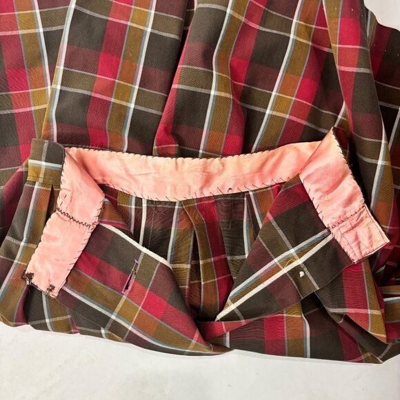 Vintage 50s Plaid Skirt Womens Size XS Button Up Front Brown Red Academia Cotton - Picture 7 of 9